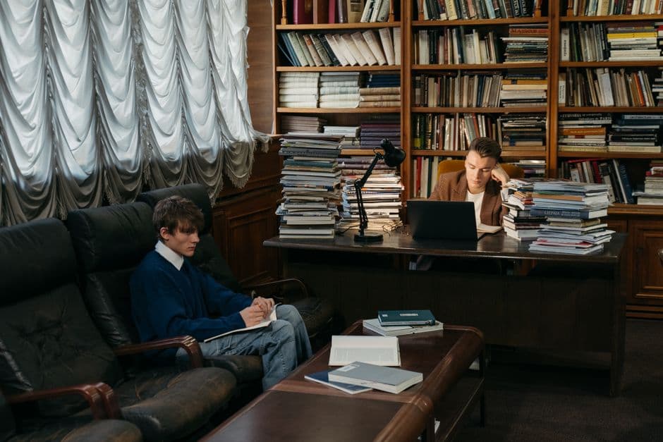 Students working at a shared table