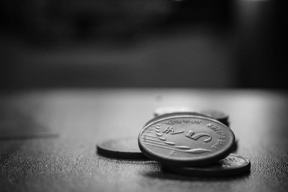 A close-up of stacked coins