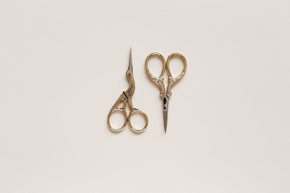 A small pair of scissors on a plain surface
